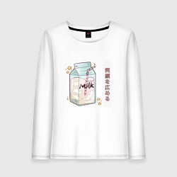 Лонгслив хлопковый женский Японское кавайное молоко, цвет: белый