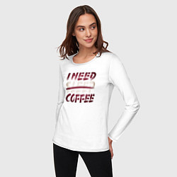 Лонгслив хлопковый женский I need coffee, цвет: белый — фото 2