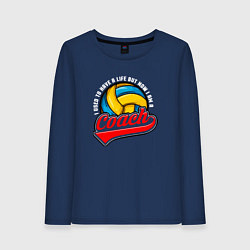 Лонгслив хлопковый женский Волейбол - Тренер, цвет: тёмно-синий