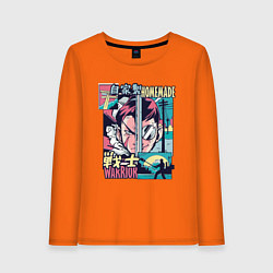 Лонгслив хлопковый женский Anime Vaporwave Warrior, цвет: оранжевый