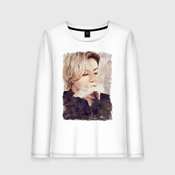 Лонгслив хлопковый женский Задумчивый Чонгук, цвет: белый