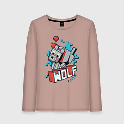 Лонгслив хлопковый женский Майнкрафт Волк, Minecraft Wolf, цвет: пыльно-розовый
