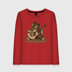 Лонгслив хлопковый женский Медведь играет на гитаре, цвет: красный