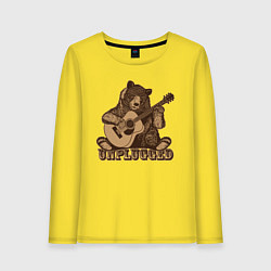 Лонгслив хлопковый женский Медведь играет на гитаре, цвет: желтый