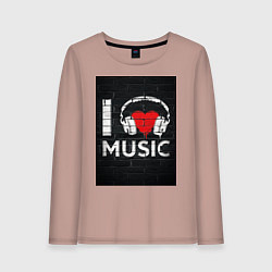 Лонгслив хлопковый женский I love music, цвет: пыльно-розовый