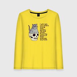 Лонгслив хлопковый женский Задумчивый котик, цвет: желтый