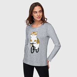 Лонгслив хлопковый женский Котик на велосипеде, цвет: меланж — фото 2