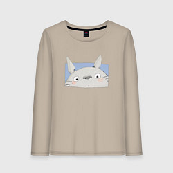 Лонгслив хлопковый женский Удивленный Тоторо, цвет: миндальный