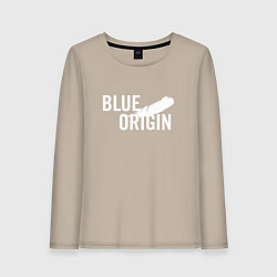 Лонгслив хлопковый женский Blue Origin logo перо, цвет: миндальный