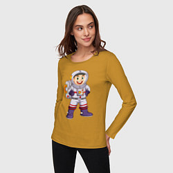 Лонгслив хлопковый женский Веселый космонавт, цвет: горчичный — фото 2