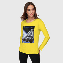 Лонгслив хлопковый женский Экспедиция в космос, цвет: желтый — фото 2