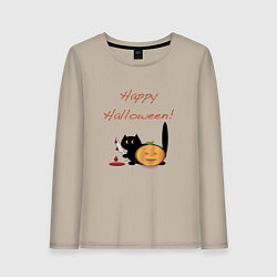 Лонгслив хлопковый женский Happy Halloween!, цвет: миндальный