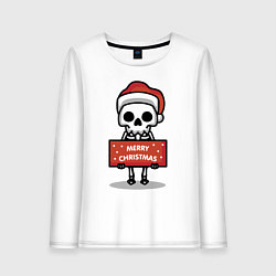 Лонгслив хлопковый женский Merry Christmas joke, цвет: белый