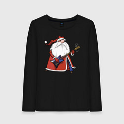 Лонгслив хлопковый женский Дед Мороз гитарист, цвет: черный