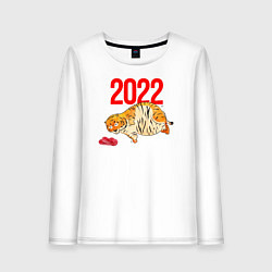 Лонгслив хлопковый женский Ленивый толстый тигр 2022, цвет: белый