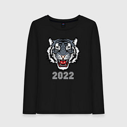 Лонгслив хлопковый женский Голубой водяной тигр 2022, цвет: черный