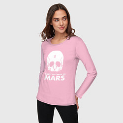Лонгслив хлопковый женский 30 Seconds to Mars белый череп, цвет: светло-розовый — фото 2