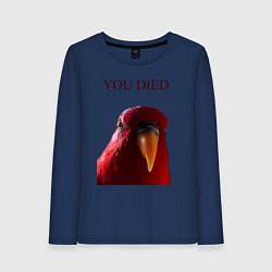 Лонгслив хлопковый женский Красный попугай, цвет: тёмно-синий