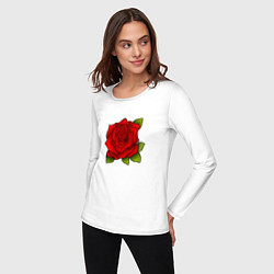 Лонгслив хлопковый женский Красная роза Рисунок, цвет: белый — фото 2