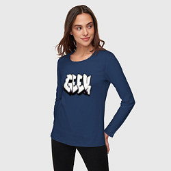Лонгслив хлопковый женский Geek graffiti, цвет: тёмно-синий — фото 2