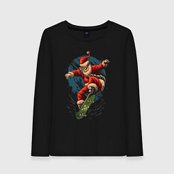 Лонгслив хлопковый женский Santa on a skateboard, цвет: черный