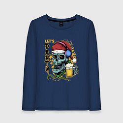 Лонгслив хлопковый женский Skull Santa, цвет: тёмно-синий