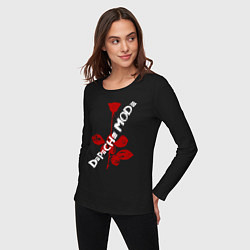 Лонгслив хлопковый женский Depeche Mode красная роза, цвет: черный — фото 2