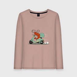 Лонгслив хлопковый женский Креветка на мопеде, цвет: пыльно-розовый