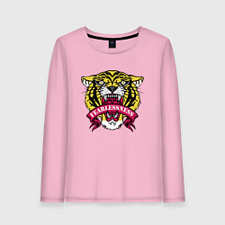 Лонгслив хлопковый женский Бесстрашный гордый тигр, цвет: светло-розовый