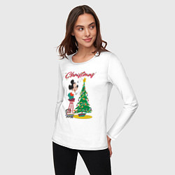 Лонгслив хлопковый женский Mickeys Christmas, цвет: белый — фото 2