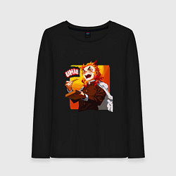 Лонгслив хлопковый женский Вкусно говорит Ренгоку , Клинок рассекающий демоно, цвет: черный