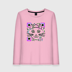 Лонгслив хлопковый женский QR-Кот 3D, цвет: светло-розовый
