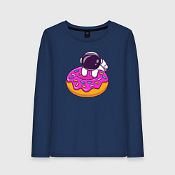 Лонгслив хлопковый женский Космический пончик, цвет: тёмно-синий