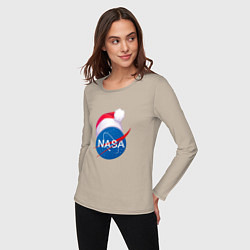 Лонгслив хлопковый женский NASA NEW YEAR 2022, цвет: миндальный — фото 2