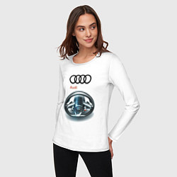 Лонгслив хлопковый женский Audi - car steering wheel, цвет: белый — фото 2