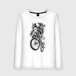 Лонгслив хлопковый женский Skeleton on a cool bike, цвет: белый