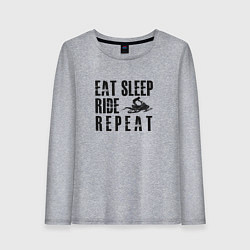 Лонгслив хлопковый женский Eat, sleep, ride, repeat, цвет: меланж