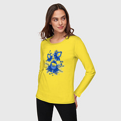 Лонгслив хлопковый женский Голубой орнамент Гжель, цвет: желтый — фото 2