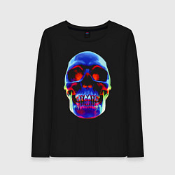 Лонгслив хлопковый женский Cool neon skull, цвет: черный