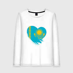 Лонгслив хлопковый женский Сердце - Казахстан, цвет: белый