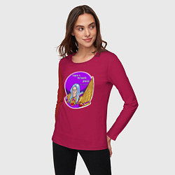 Лонгслив хлопковый женский А ещё я люблю фиолетовый контур, футболки, цвет: маджента — фото 2