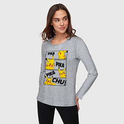Лонгслив хлопковый женский Пика Пика Пикачу Pikachu, цвет: меланж — фото 2