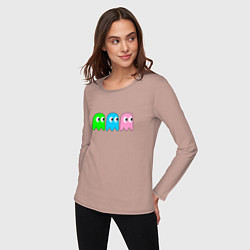 Лонгслив хлопковый женский Pac man - play Для двоих, цвет: пыльно-розовый — фото 2