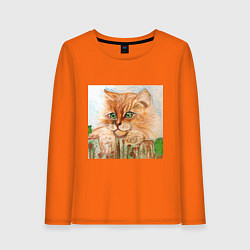 Лонгслив хлопковый женский Кот Рыжик, цвет: оранжевый
