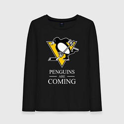 Лонгслив хлопковый женский Penguins are coming, Pittsburgh Penguins, Питтсбур, цвет: черный