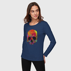 Лонгслив хлопковый женский Cool color skull, цвет: тёмно-синий — фото 2