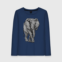 Лонгслив хлопковый женский Огромный могучий слон, цвет: тёмно-синий