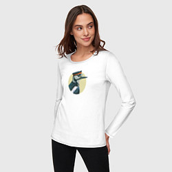 Лонгслив хлопковый женский Большой пестрый дятел в фуражке, цвет: белый — фото 2