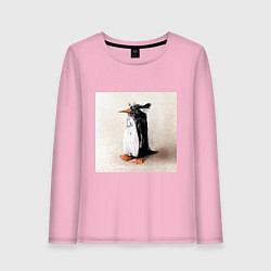 Лонгслив хлопковый женский Птица Пингвин, цвет: светло-розовый