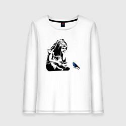 Женский лонгслив BANKSY girl with blue bird БЭНКСИ девочка с синей